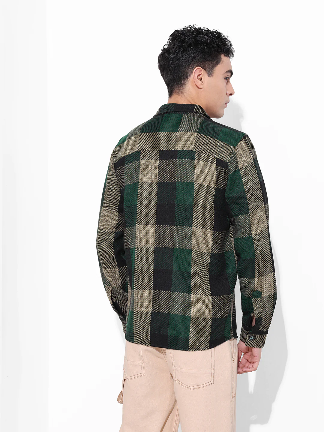 Men's Green Regular Fit Checkered Casual Shirt - Image 7