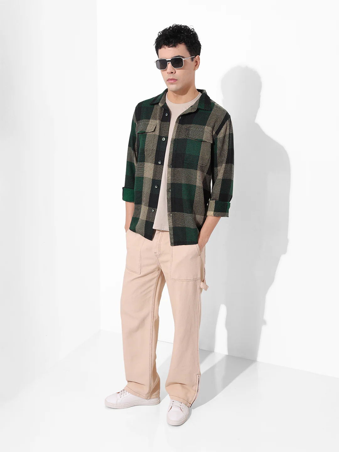 Men's Green Regular Fit Checkered Casual Shirt - Image 8