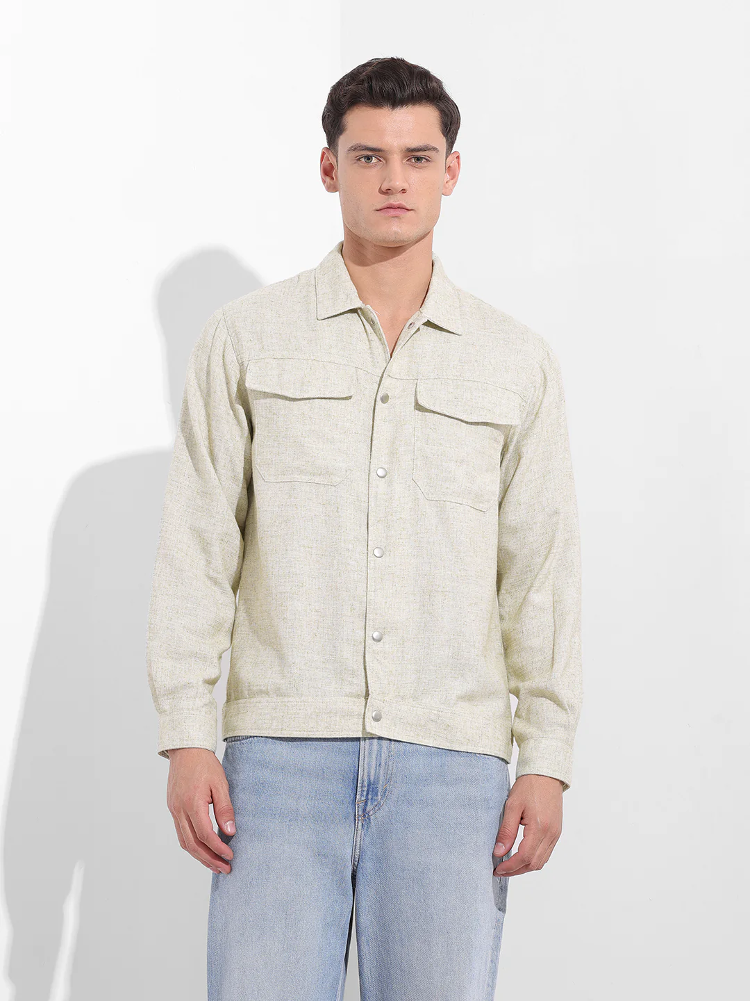 Men's Green Regular Fit Solid Casual Shirt - Image 7