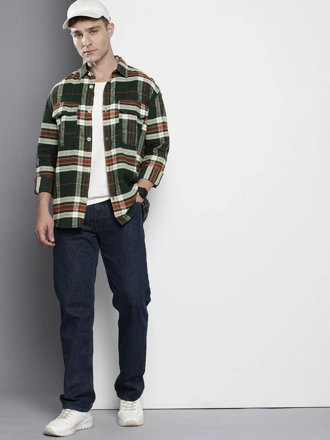 Men's Green Regular Fit Checked Casual Shirt - Image 4