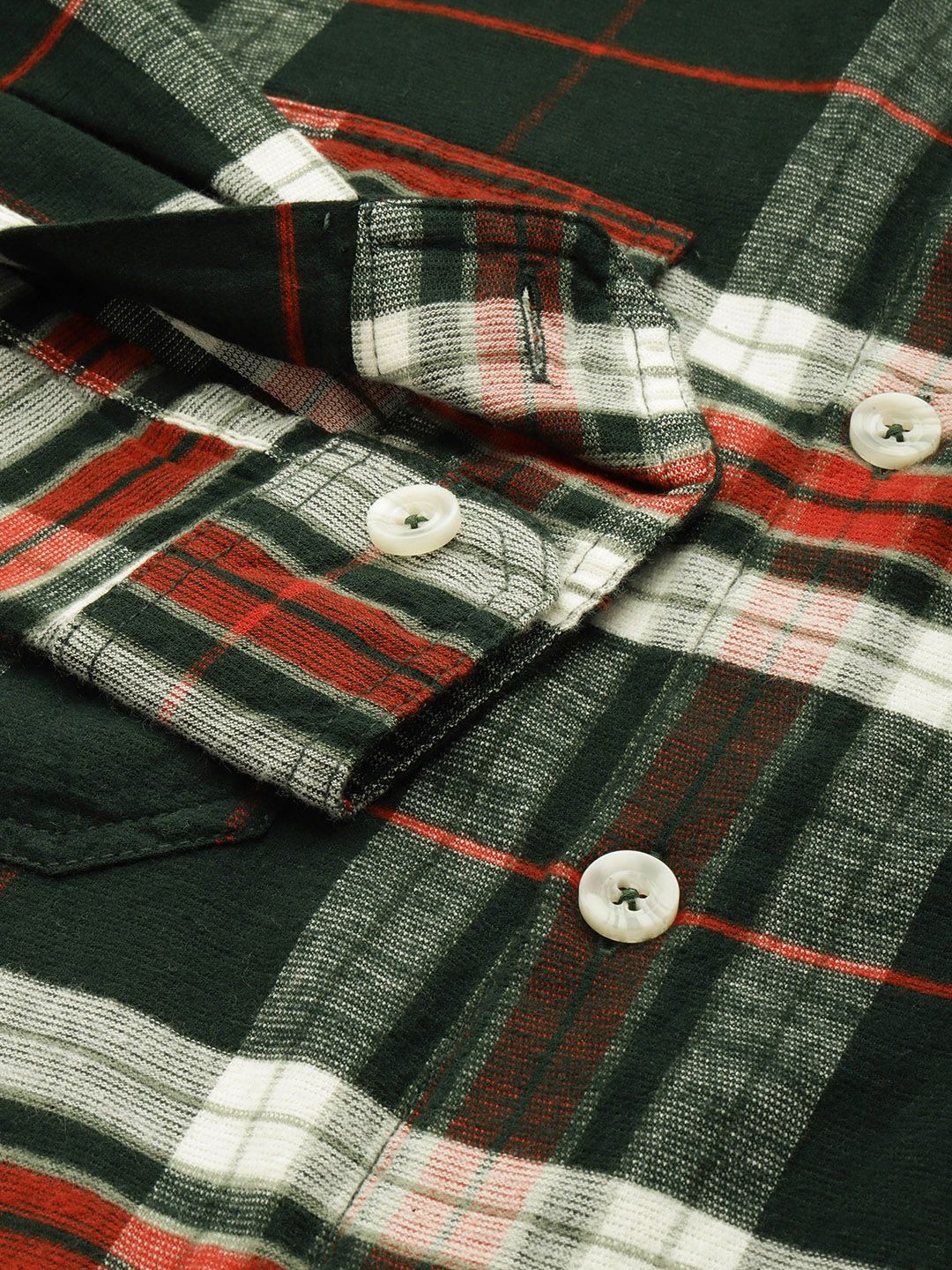 Men's Green Regular Fit Checked Casual Shirt - Image 6