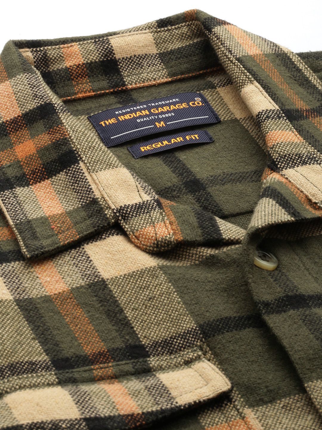 Men's Military Green Regular Fit Checkered Casual Shirt - Image 5