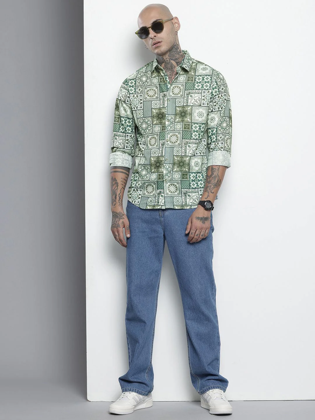 Men's Teal Green Regular Fit Textured Casual Shirt - Image 4