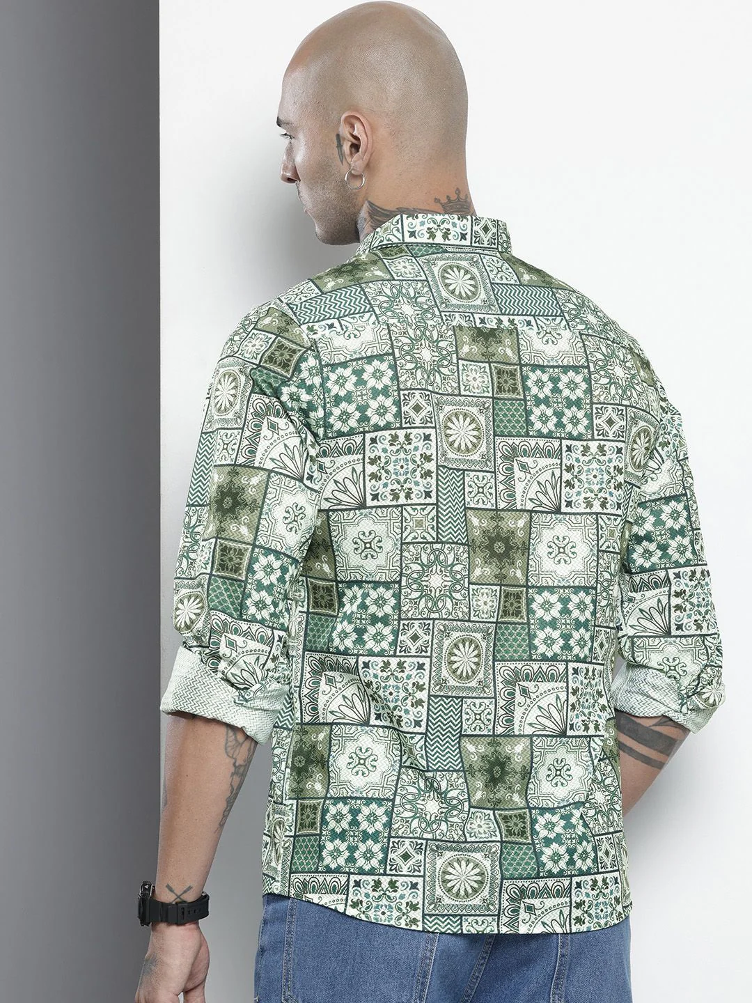 Men's Teal Green Regular Fit Textured Casual Shirt - Image 5