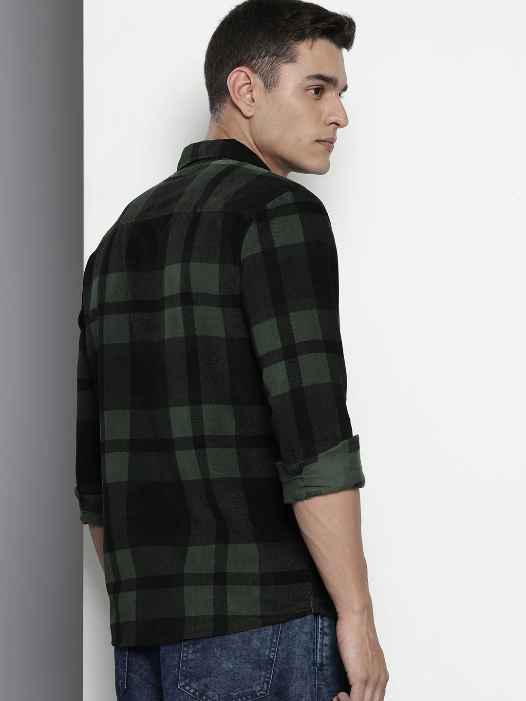 Men's Green Regular Fit Checkered Casual Shirt - Image 4