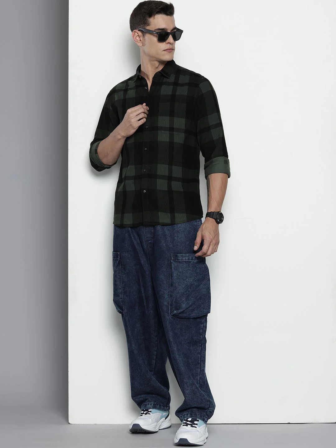 Men's Green Regular Fit Checkered Casual Shirt - Image 5
