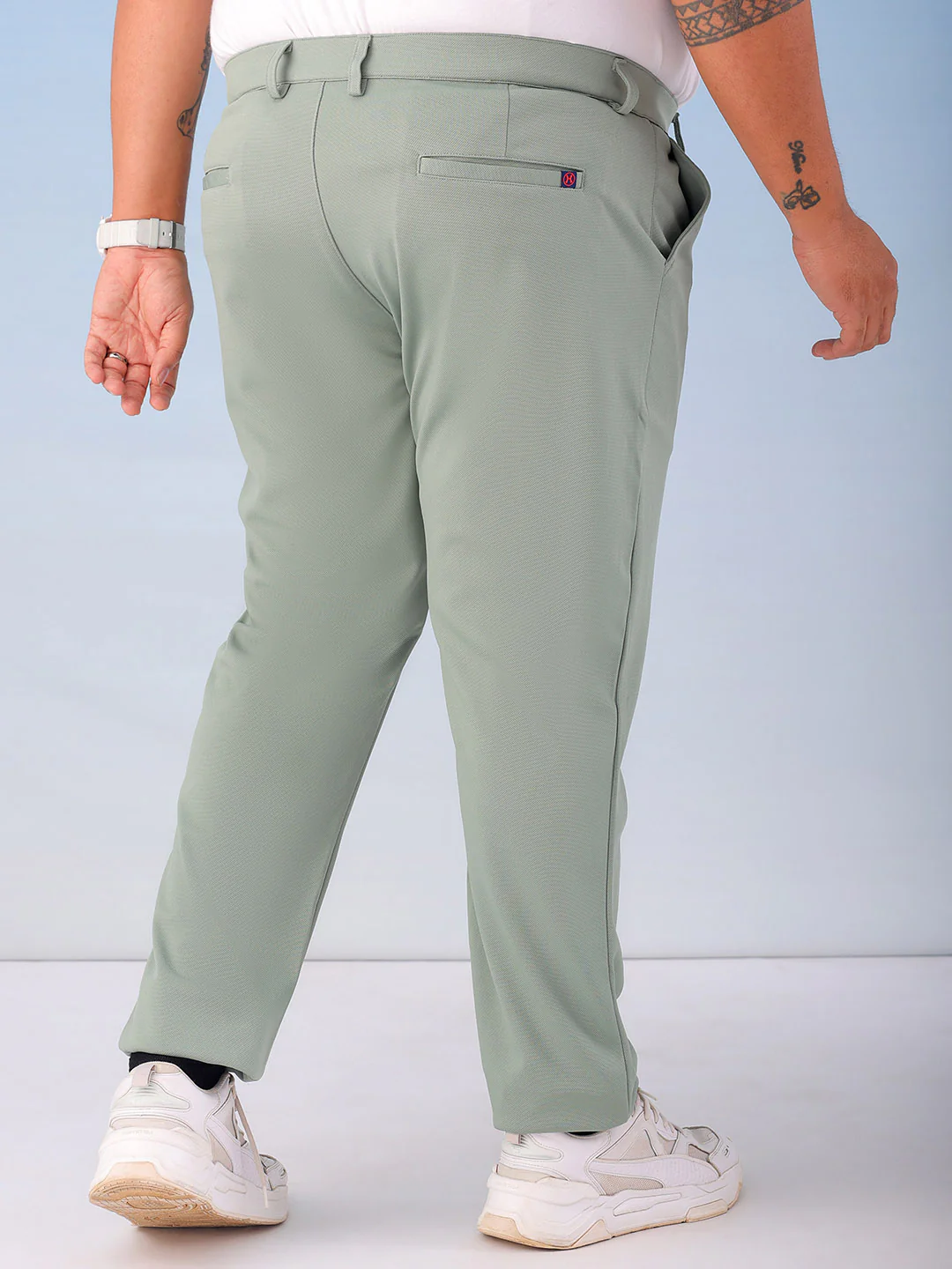 Men's Green Regular Fit Self Design Plus Size Chino Jogger - Image 3