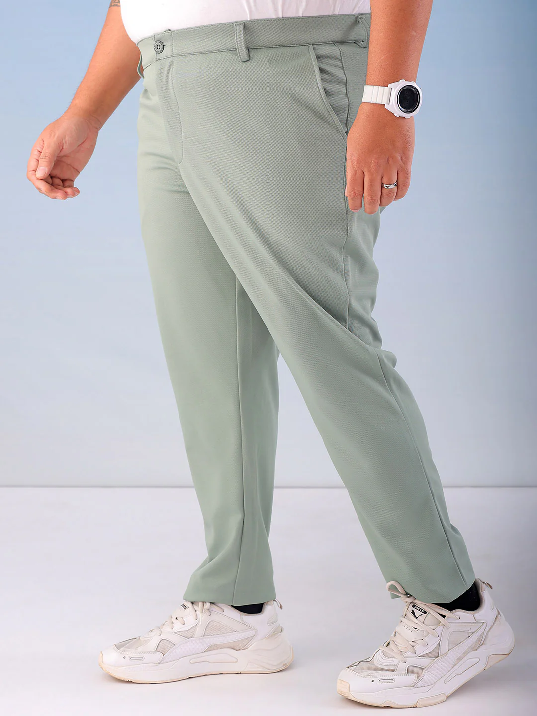 Men's Green Regular Fit Self Design Plus Size Chino Jogger - Image 4