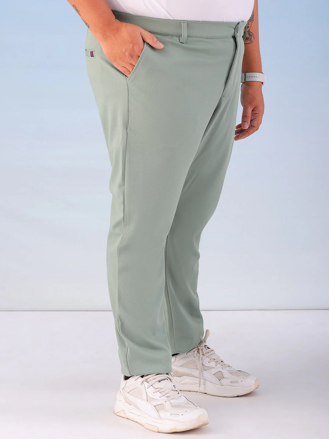 Men's Green Regular Fit Self Design Plus Size Chino Jogger - Image 5