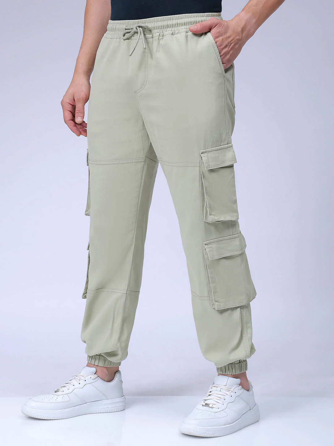 Men's Light Green Regular Fit Solid Casual Jogger - Image 2