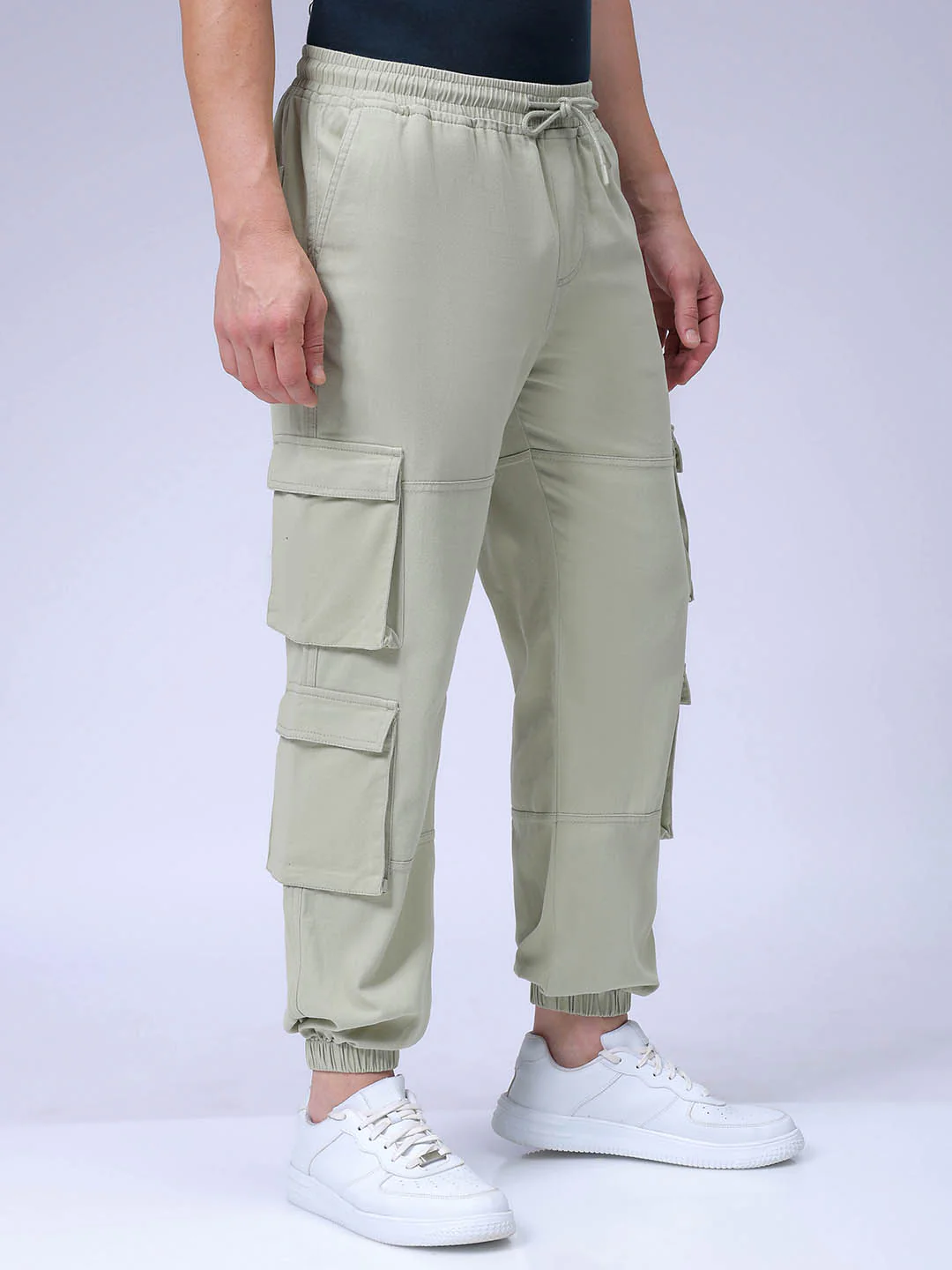 Men's Light Green Regular Fit Solid Casual Jogger - Image 3