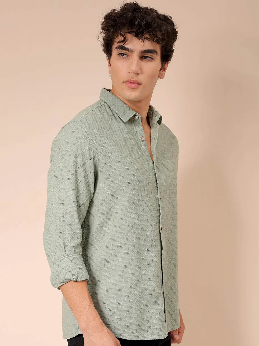 Men's Green Regular Fit Solid Casual Shirt - Image 5