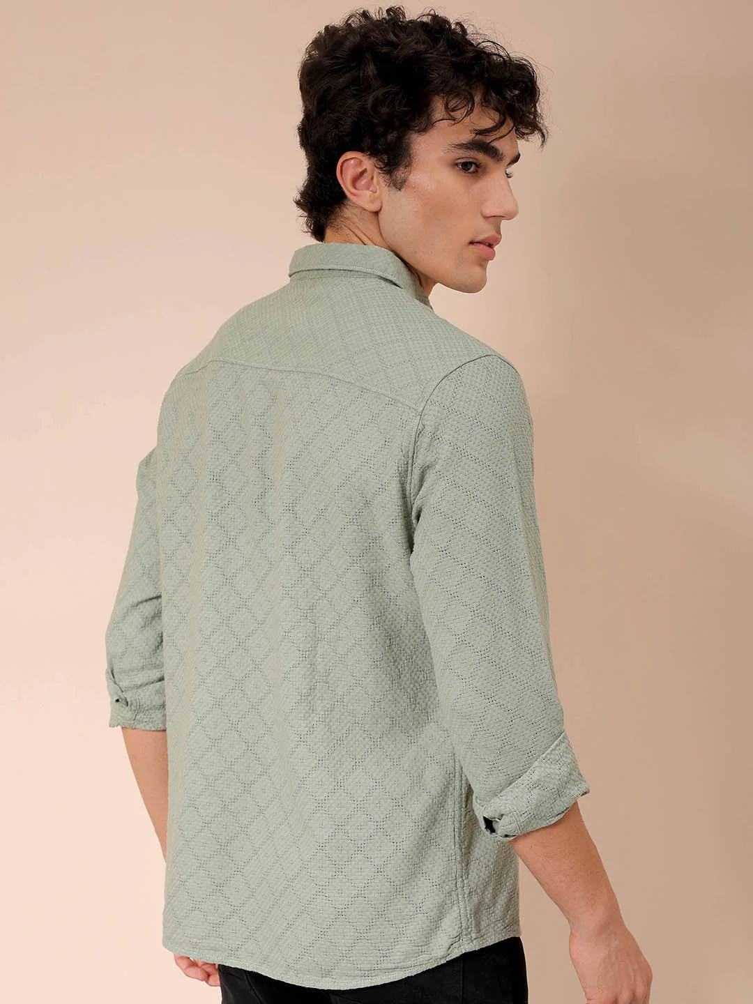 Men's Green Regular Fit Solid Casual Shirt - Image 6
