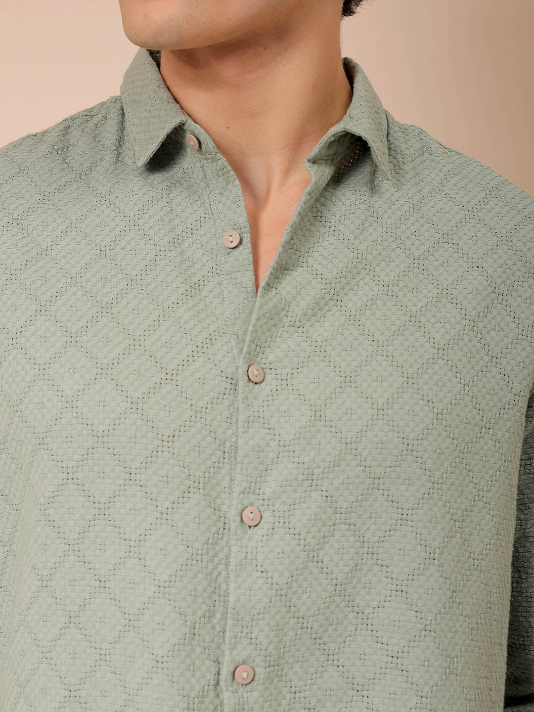 Men's Green Regular Fit Solid Casual Shirt - Image 8