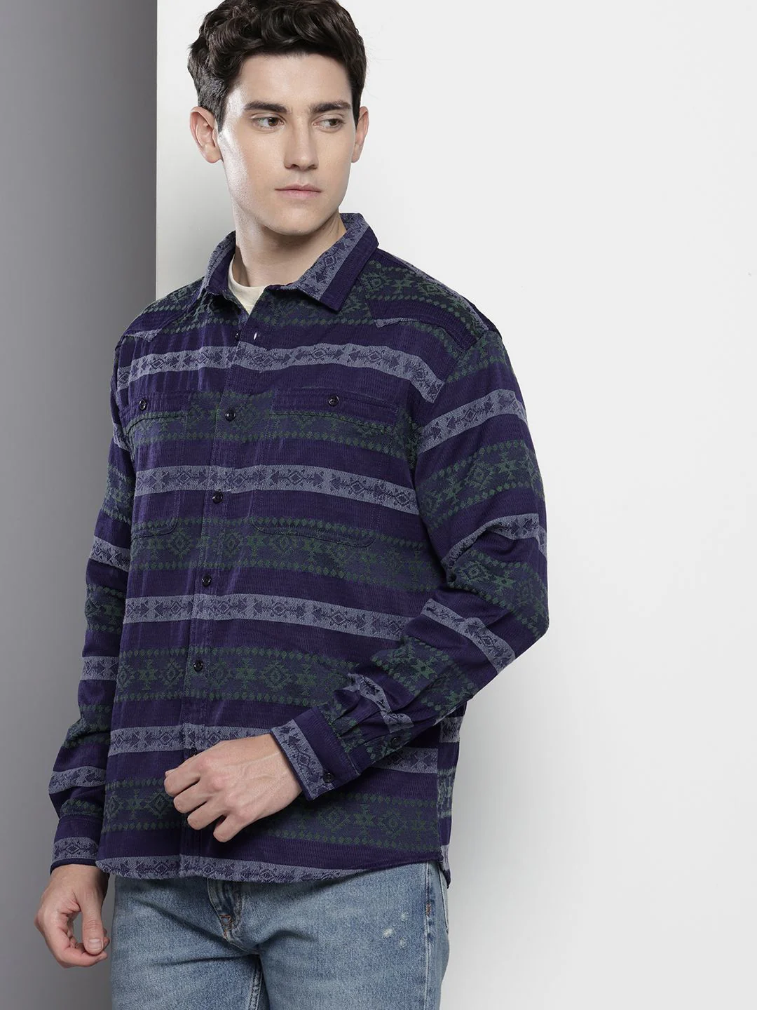 Men's Green Relaxed Fit Printed Resort Wear Shirt - Image 2