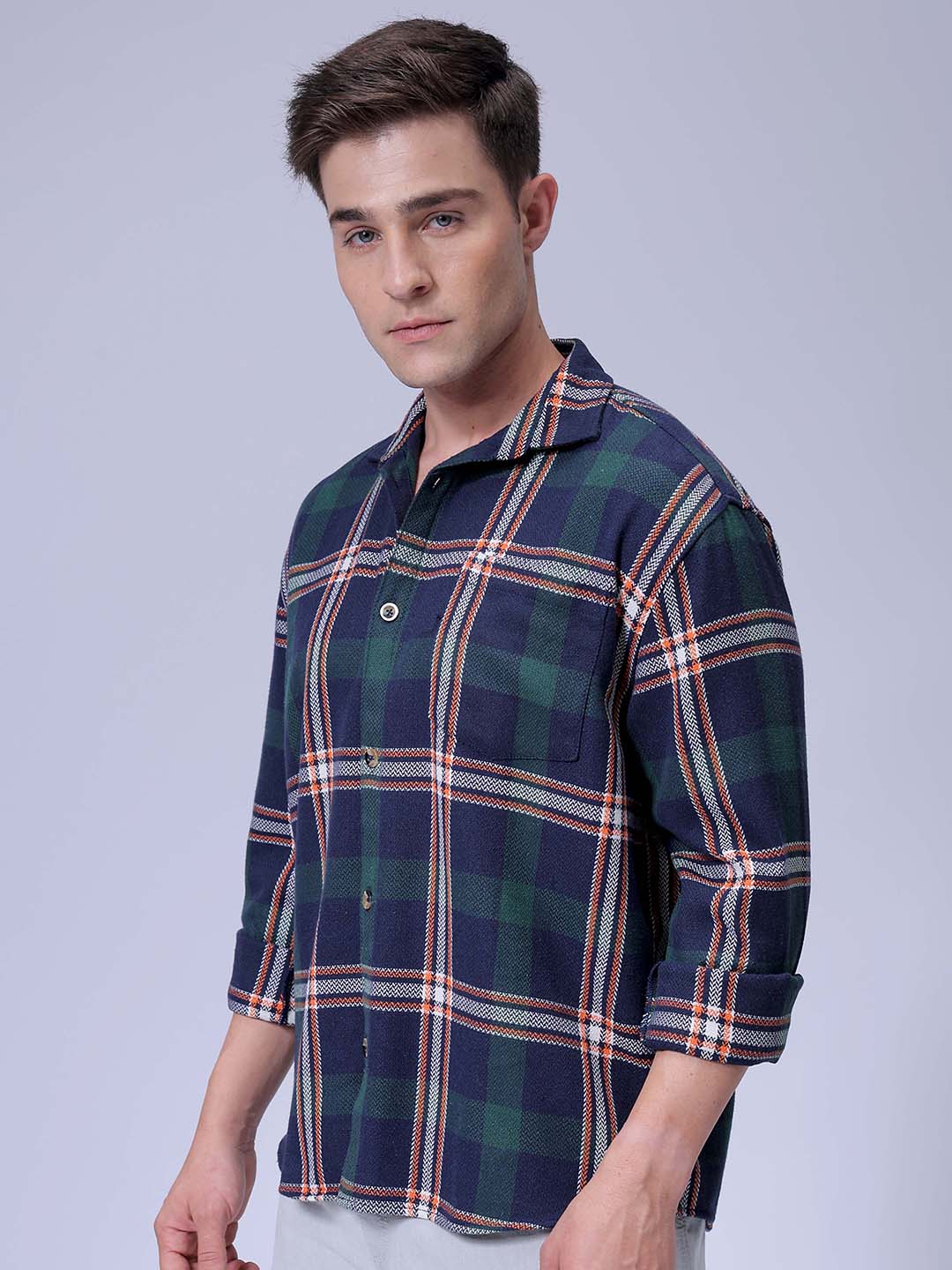 Men's Green Relaxed Fit Checkered Textured Shirt - Image 2