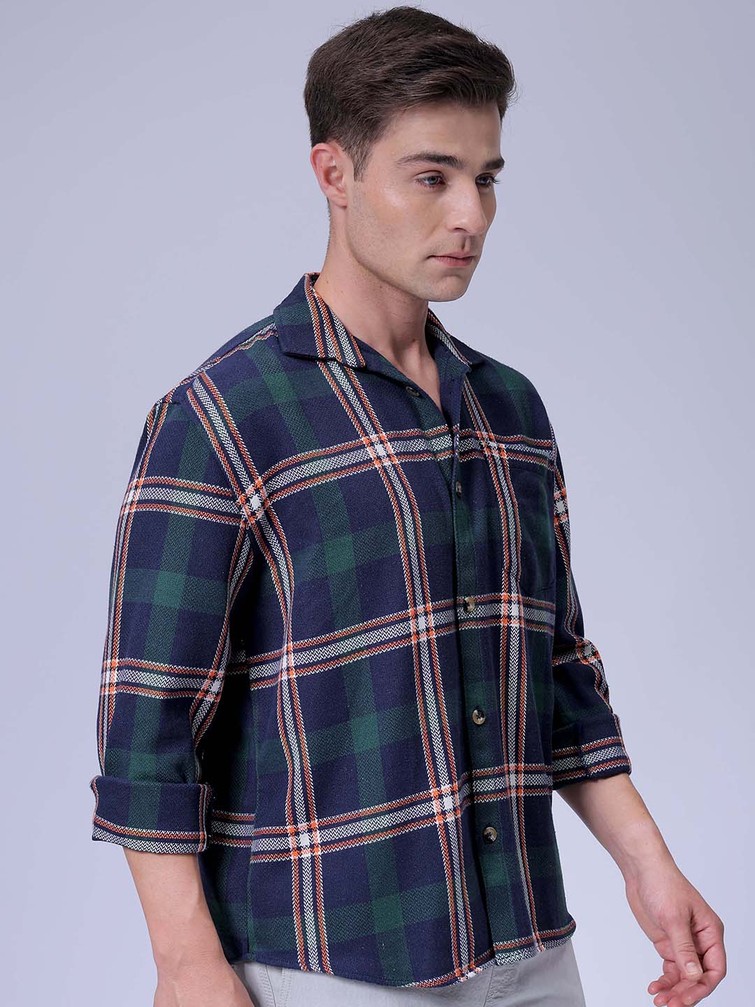 Men's Green Relaxed Fit Checkered Textured Shirt - Image 3