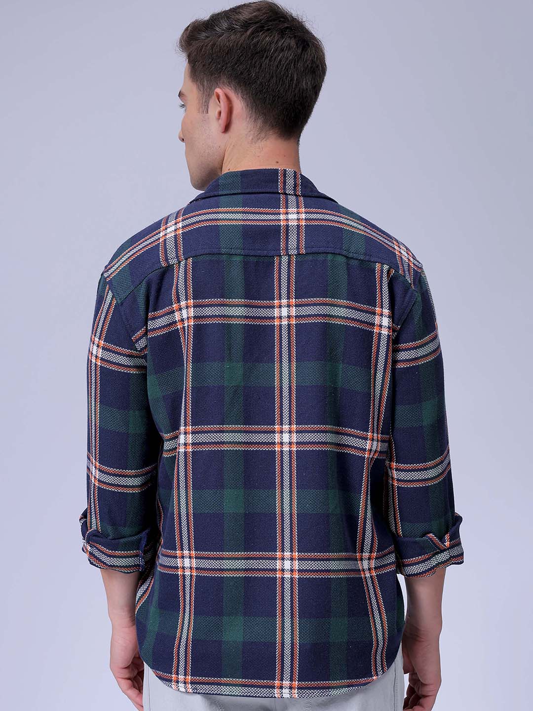Men's Green Relaxed Fit Checkered Textured Shirt - Image 5