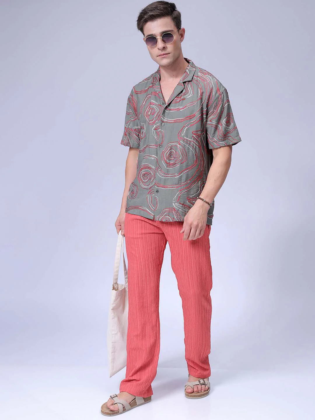 Men's Green Relaxed Fit Embroided Embroidered Shirt - Image 4
