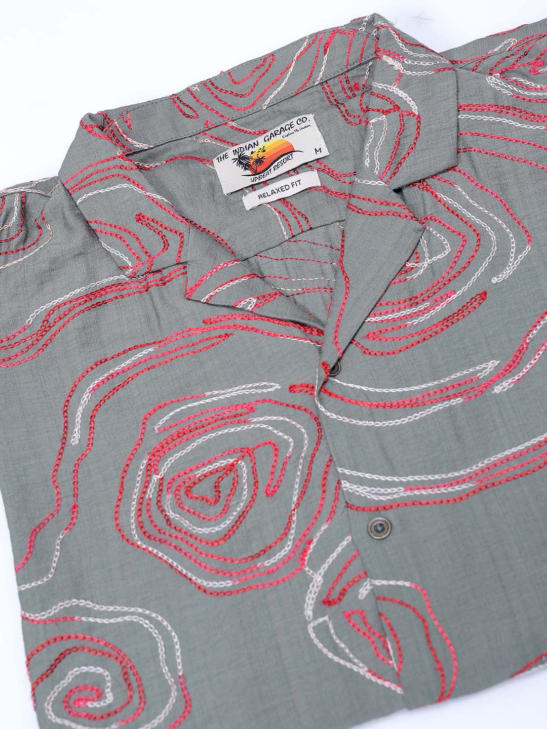 Men's Green Relaxed Fit Embroided Embroidered Shirt - Image 7