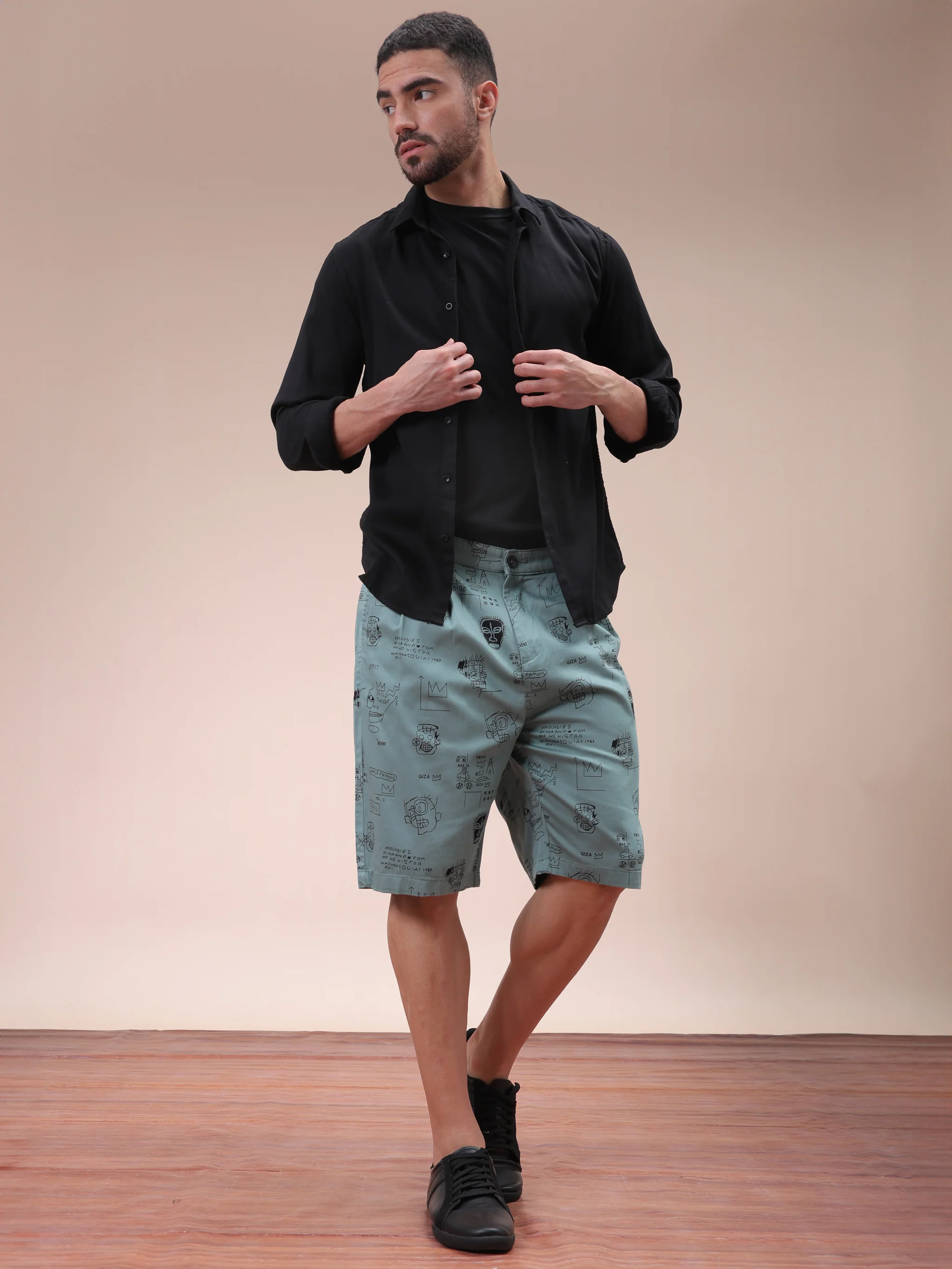 Men's Oil Blue Relaxed Fit Printed Casual Shorts - Image 2