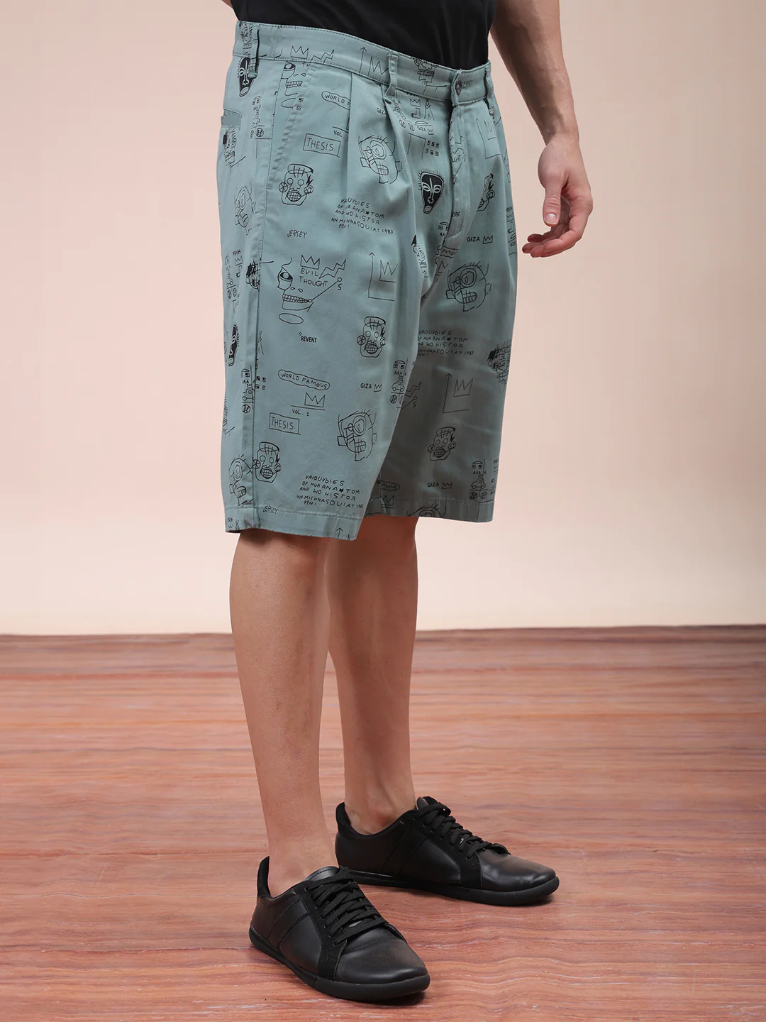 Men's Oil Blue Relaxed Fit Printed Casual Shorts - Image 4