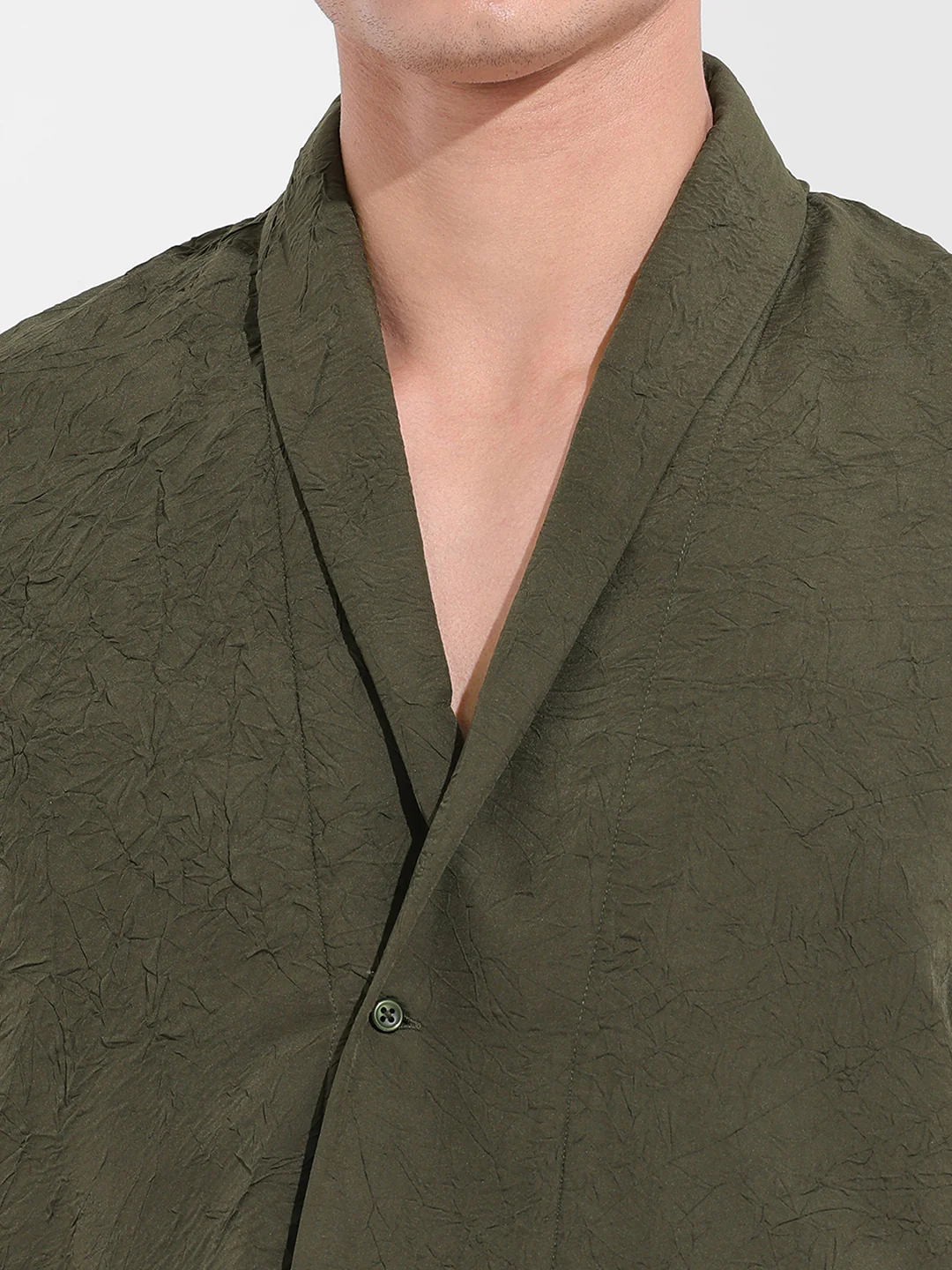 Men's Olive Relaxed Fit Textured Party Wear Shirt - Image 6