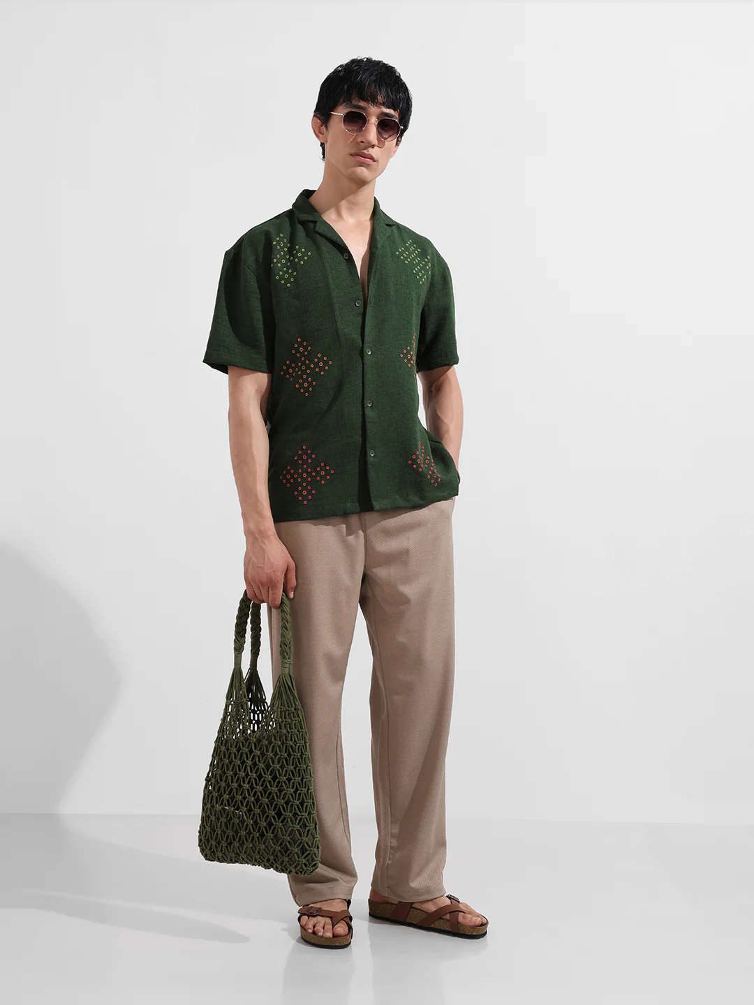 Men's Green Relaxed Fit Printed Resort Shirt - Image 2