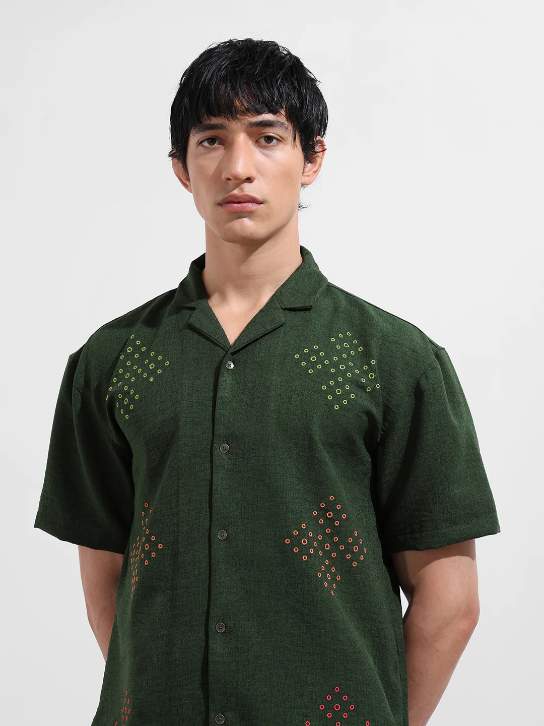 Men's Green Relaxed Fit Printed Resort Shirt - Image 4