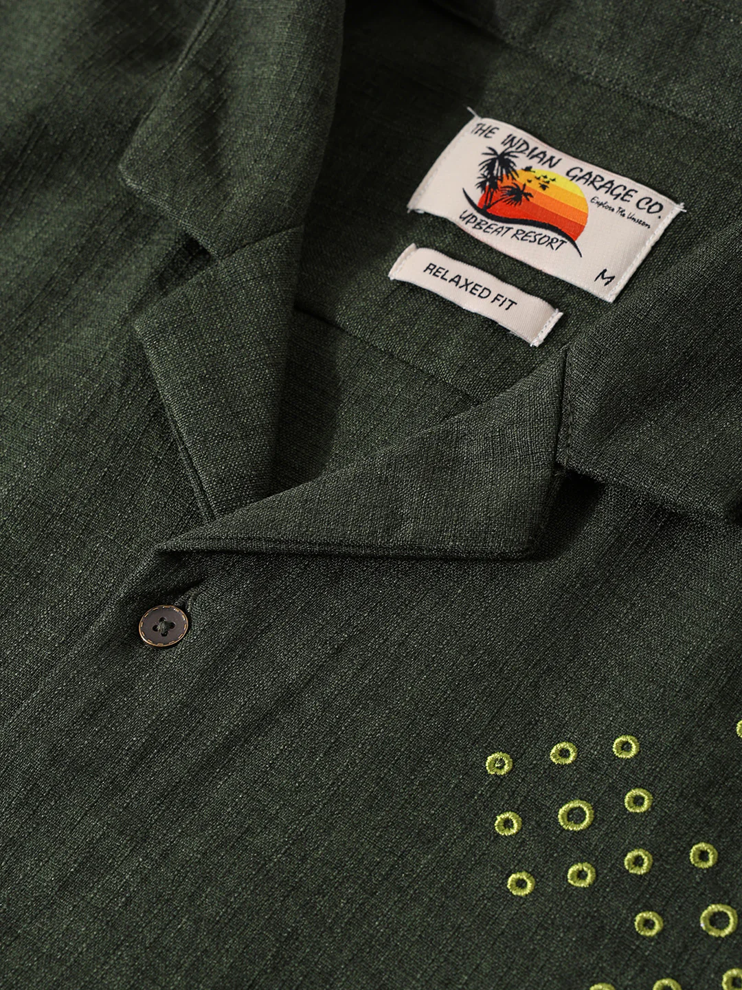 Men's Green Relaxed Fit Printed Resort Shirt - Image 6