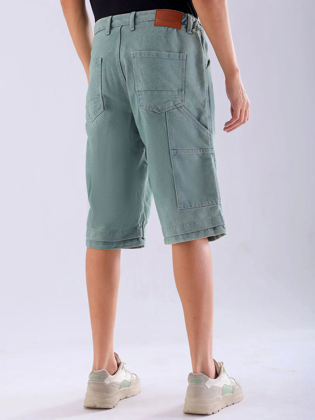 Men's Light Green Relaxed Fit Solid Utility Denim Shorts - Image 3