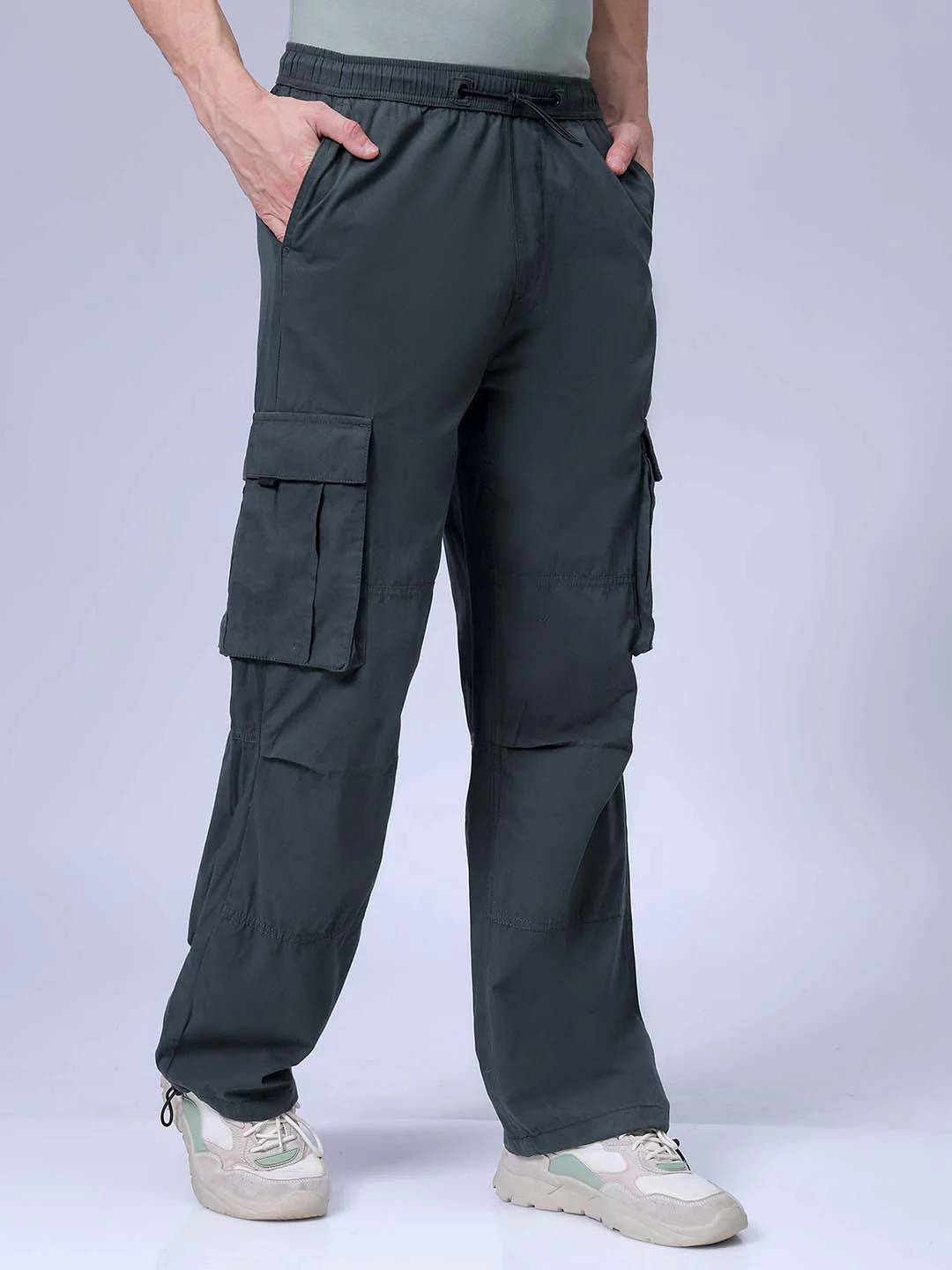 Men's Jungle Green Relaxed Fit Solid Utility Cargo - Image 3
