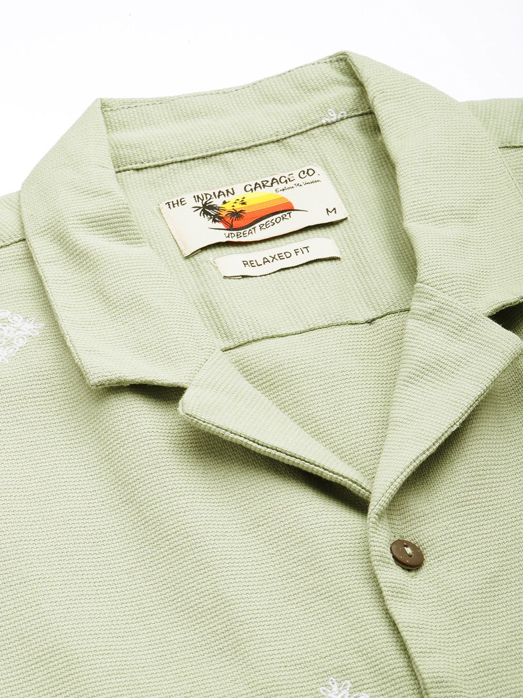 Men's Sage Green Relaxed Fit  Embroidered Shirt - Image 5