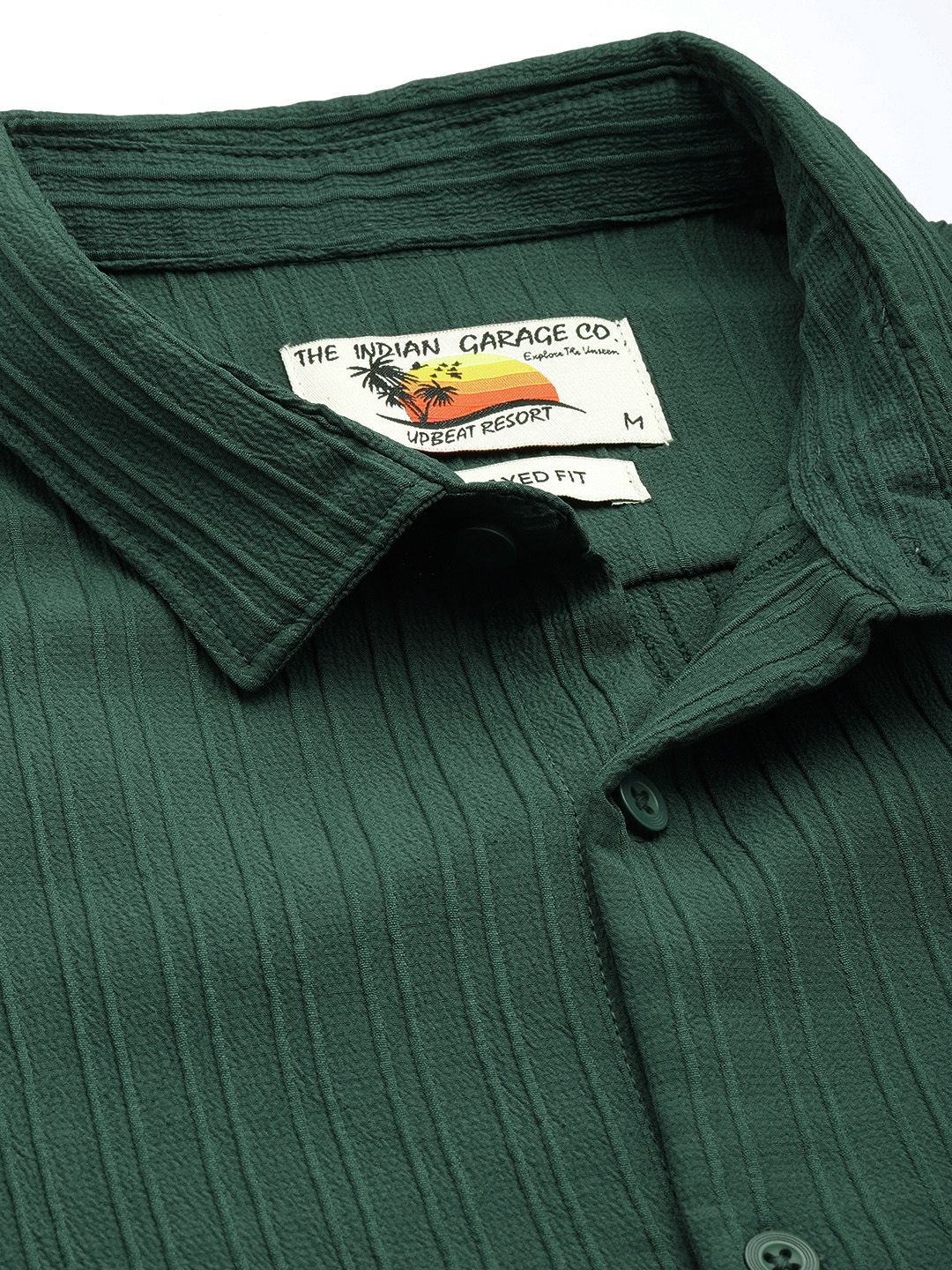 Men's Dark Green Relaxed Fit Solid Textured Shirt - Image 5