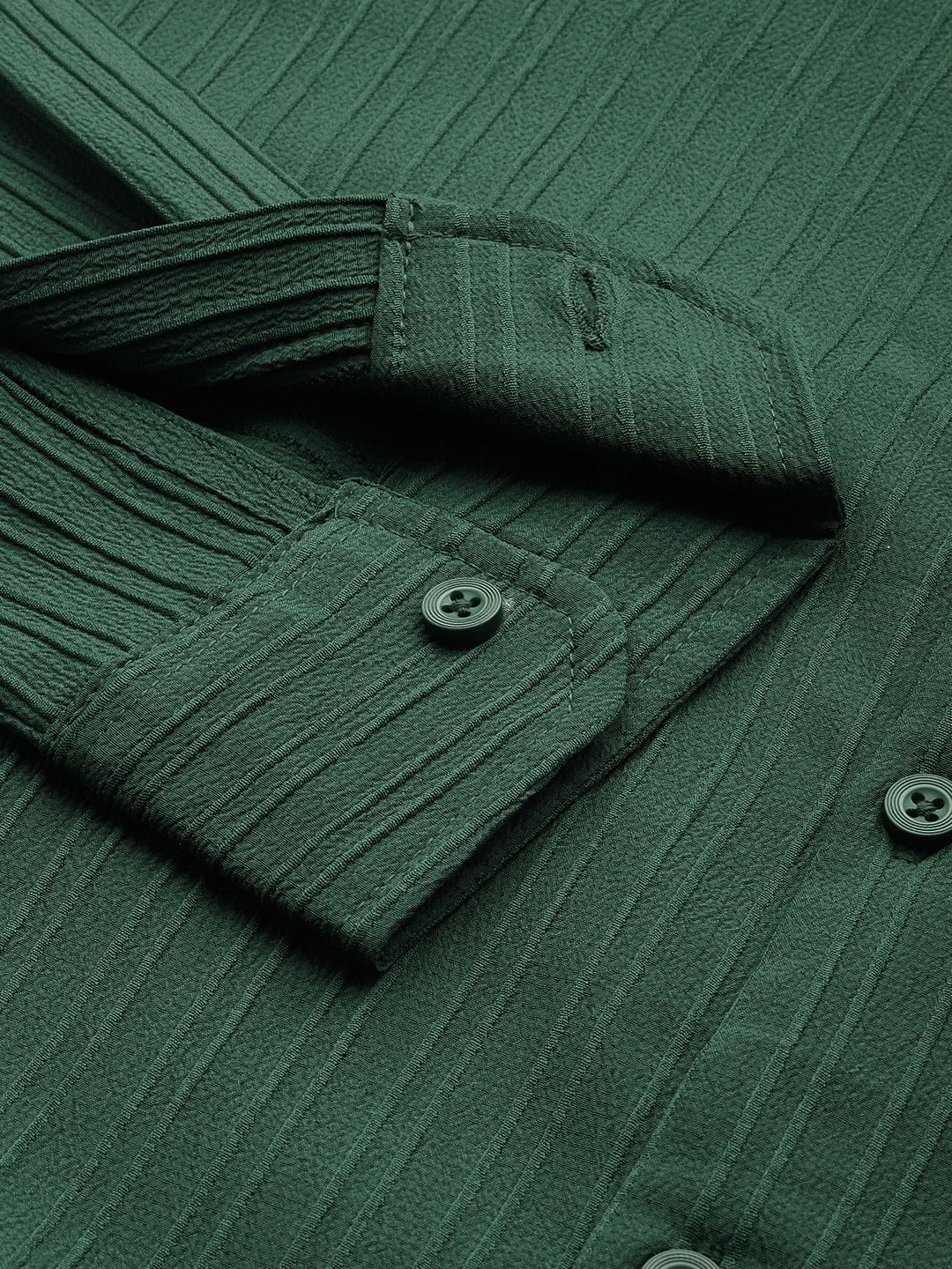 Men's Dark Green Relaxed Fit Solid Textured Shirt - Image 6
