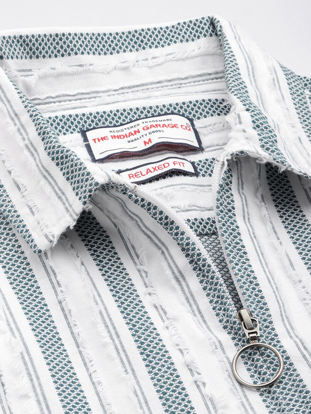 Men's Green Relaxed Fit Striped Resort Wear Shirt - Image 5