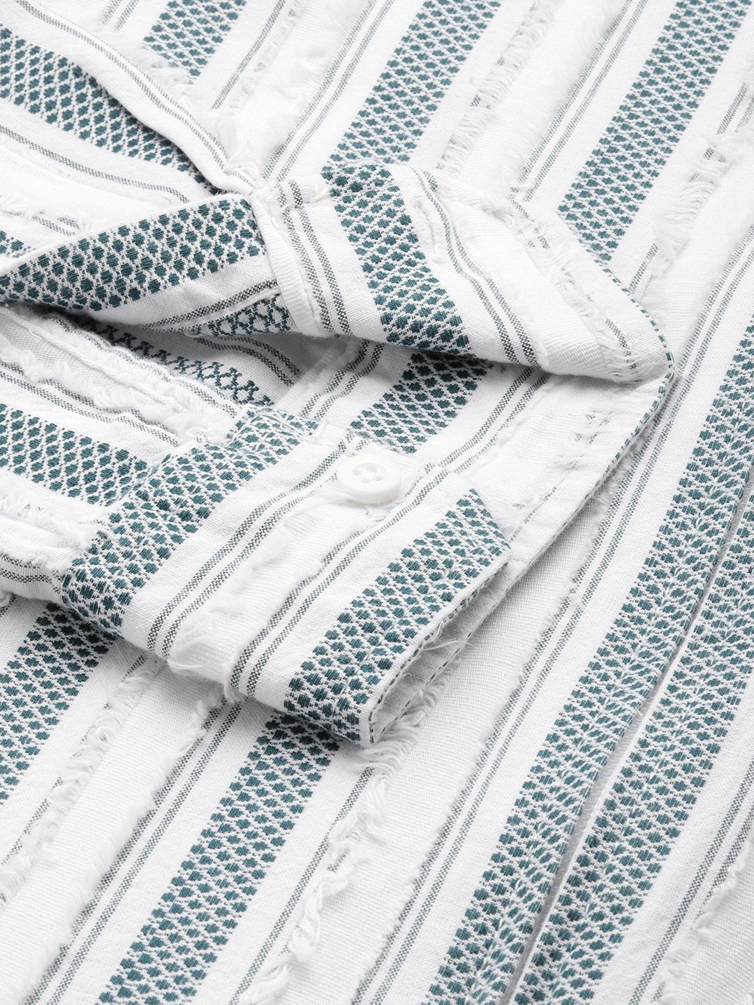 Men's Green Relaxed Fit Striped Resort Wear Shirt - Image 6