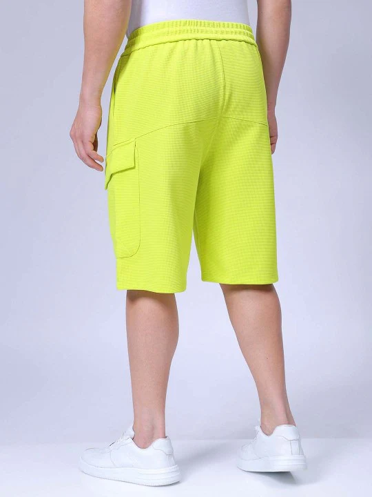 Men's Cyber Lime Relaxed Fit Textured Utility Shorts - Image 3