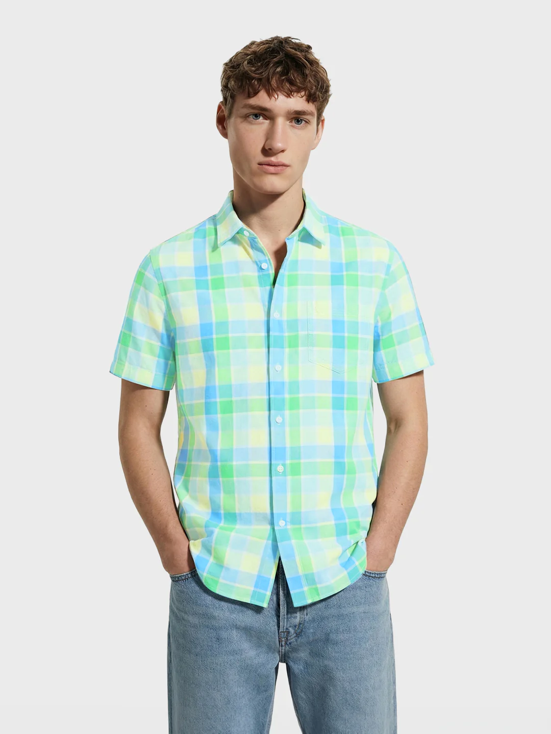 Men's Green Slim Fit Checked Casual Shirt - Image 2
