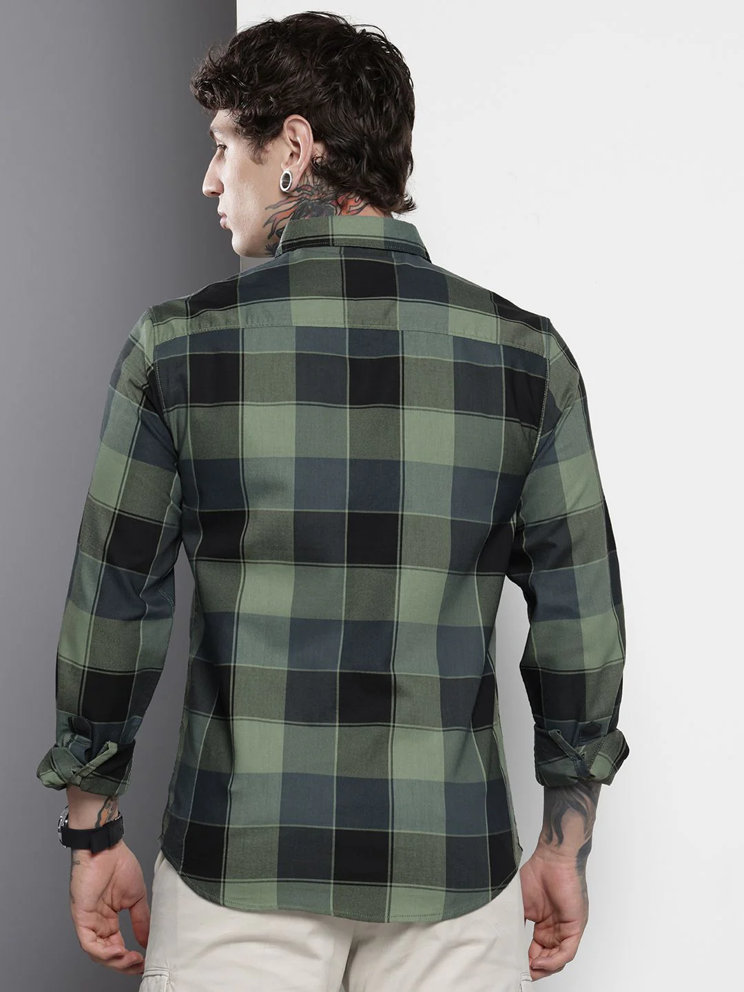Men's Green Slim Fit Checked Casual Shirt - Image 5