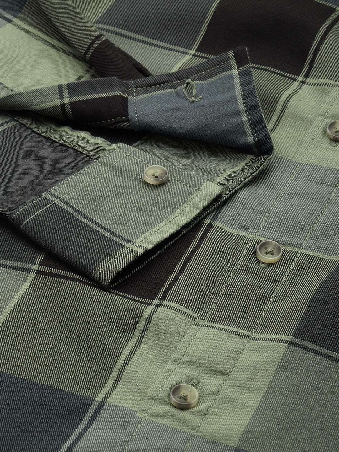 Men's Green Slim Fit Checked Casual Shirt - Image 6