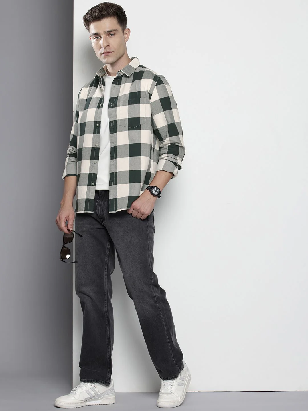 Men's Green Slim Fit Checked Casual Shirt - Image 3