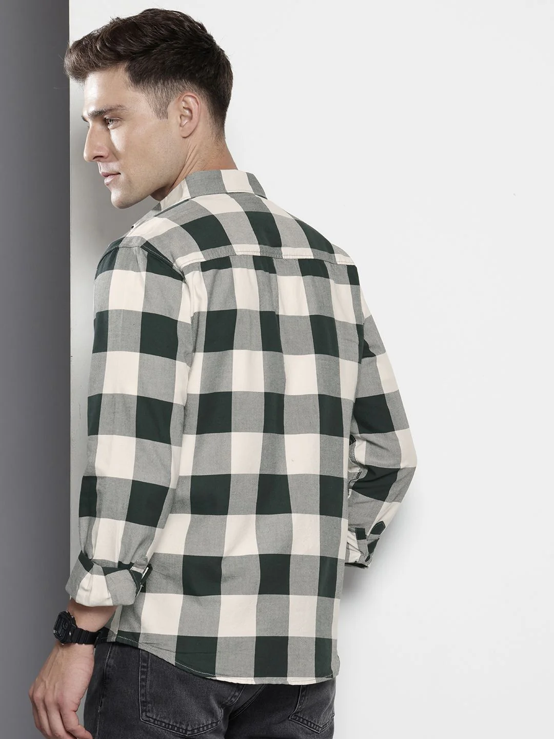 Men's Green Slim Fit Checked Casual Shirt - Image 4