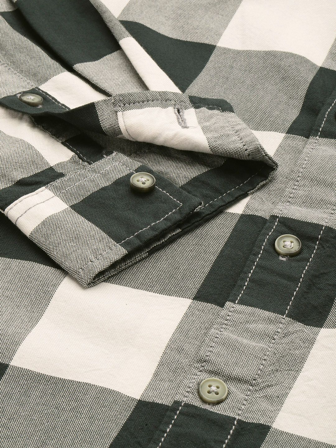 Men's Green Slim Fit Checked Casual Shirt - Image 6