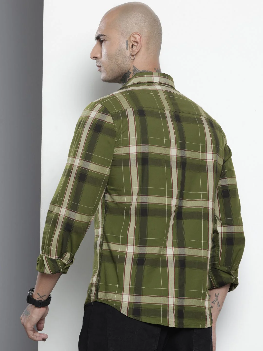 Men's Green Slim Fit Checked Casual Shirt - Image 2