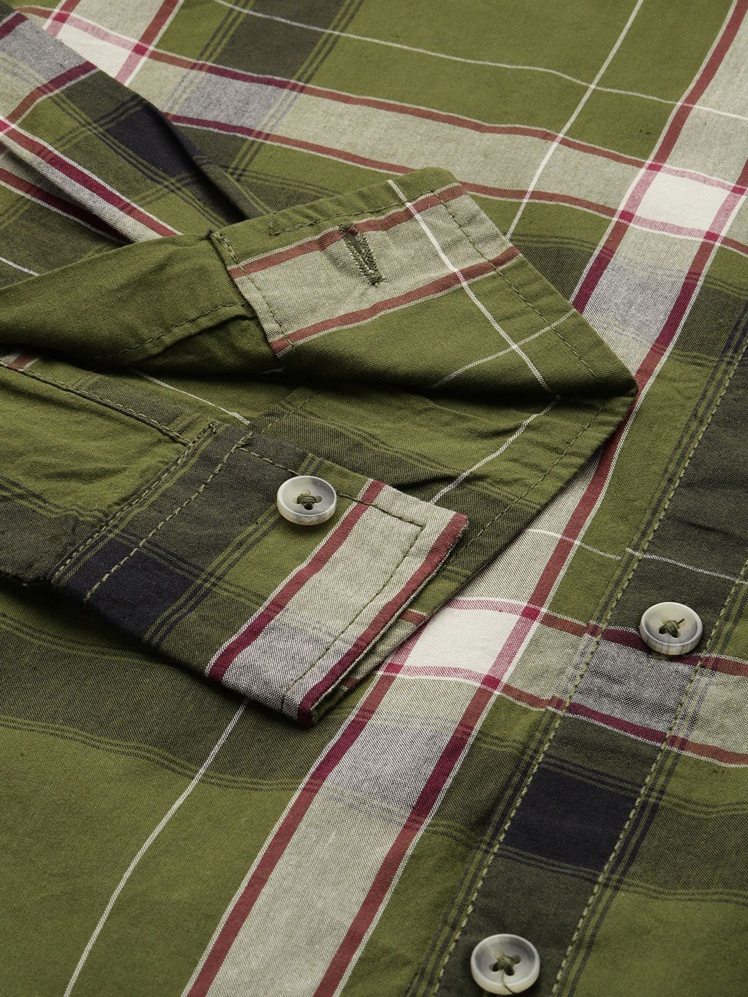 Men's Green Slim Fit Checked Casual Shirt - Image 6