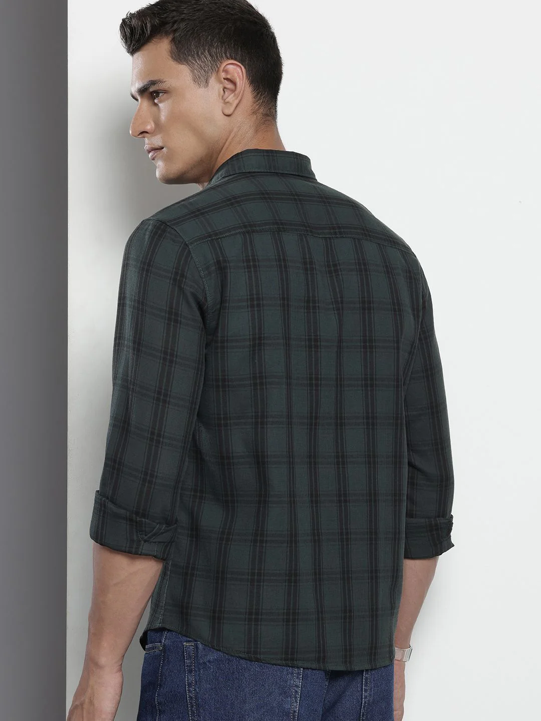Men's Green Slim Fit Checked Casual Shirt - Image 5