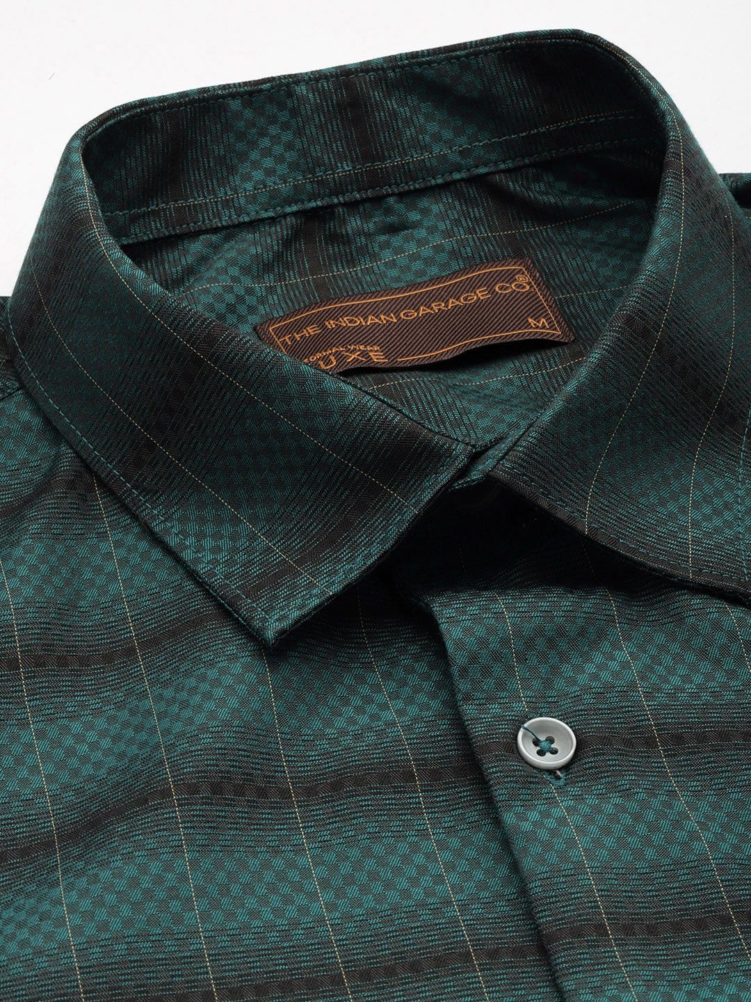 Men's Green Slim Fit Checked Formal Shirt - Image 5