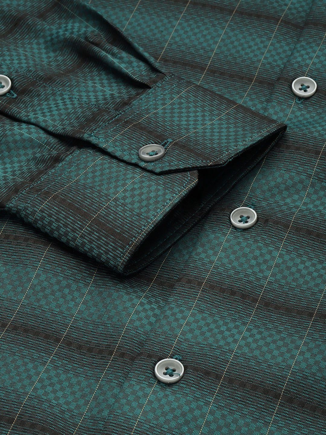 Men's Green Slim Fit Checked Formal Shirt - Image 6
