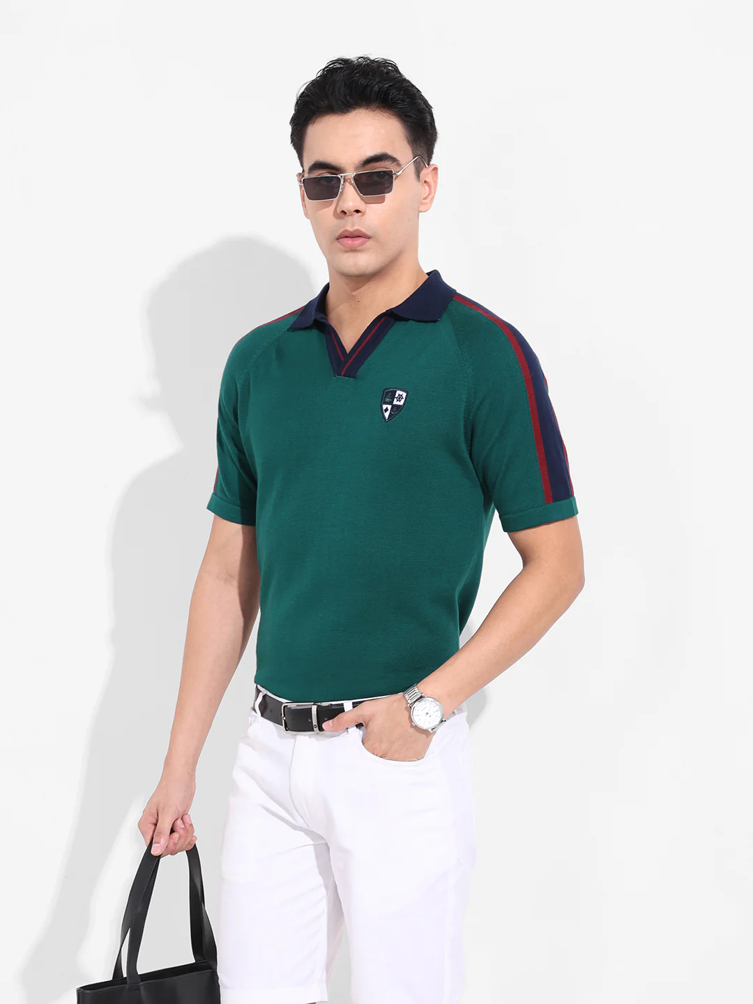 Men's Green Slim Fit Textured Flat Knit T-Shirt - Image 2
